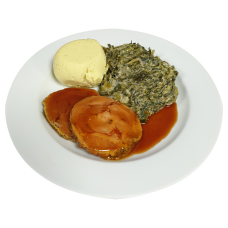 Kalkoenrollade (k+r) Kippenjus Chinese kool met saus krielaardappelen gekookt